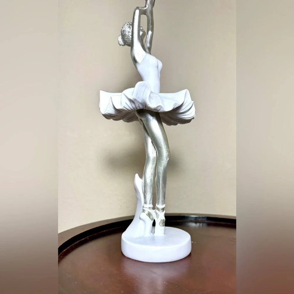 White and Silver Ballerina Figurine Statuette Decorative Art  Sculpture Gift